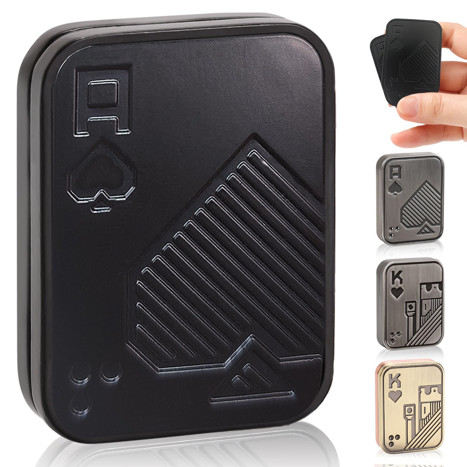 Bufccy Fidget Slider, Metal Poker Push Card, Fidget Toy, Fidget Clicker for Adults Teens, Relieve Stress Anxiety ADHD, Gift for Boyfriend, Husband and Father (Black A)