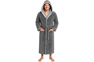 Yoimira Mens Robe with Hood Big and Tall Long Flannel Fleece Bathrobe with Pockets Winter Warm House Coat Spa Printed Design