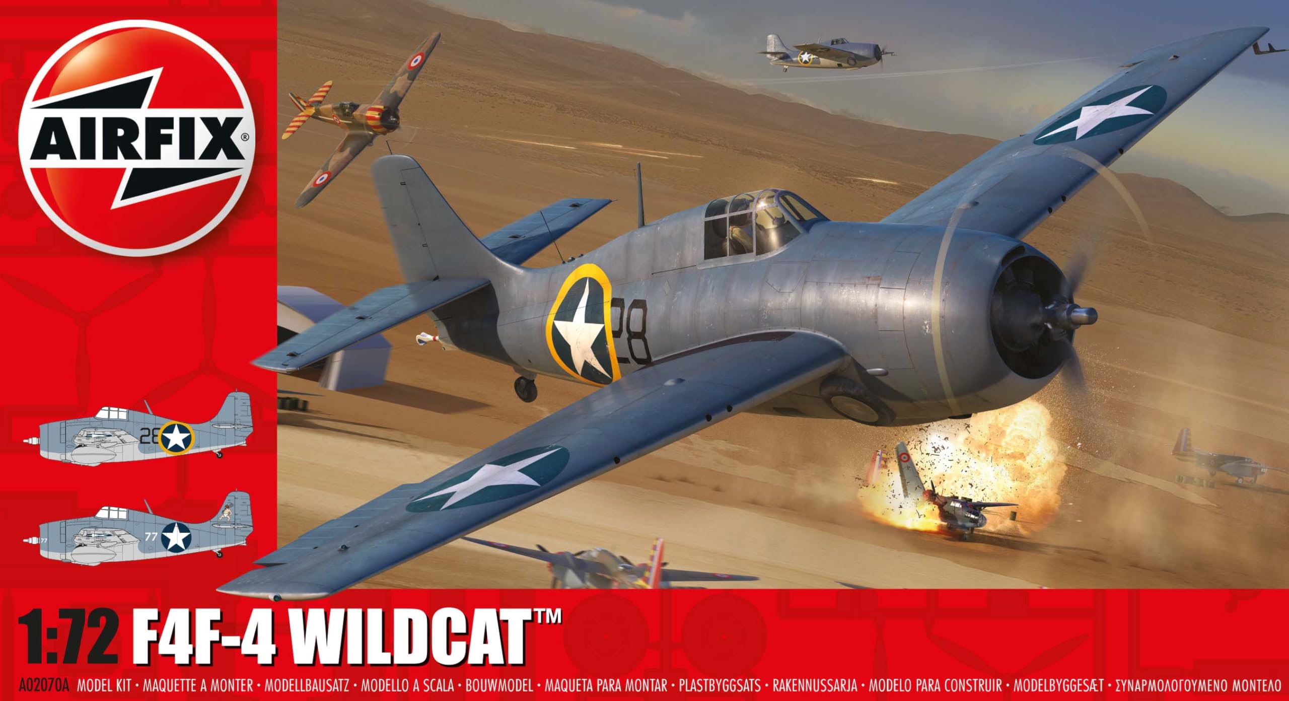 AIRFIX - Model Set - A02070A Grumman F4F-4 Wildcat Model Building Kit - Plastic Model Plane Kits for Adults & Children 8+, Set Includes Sprues & Decals - 1:72 Scale Model