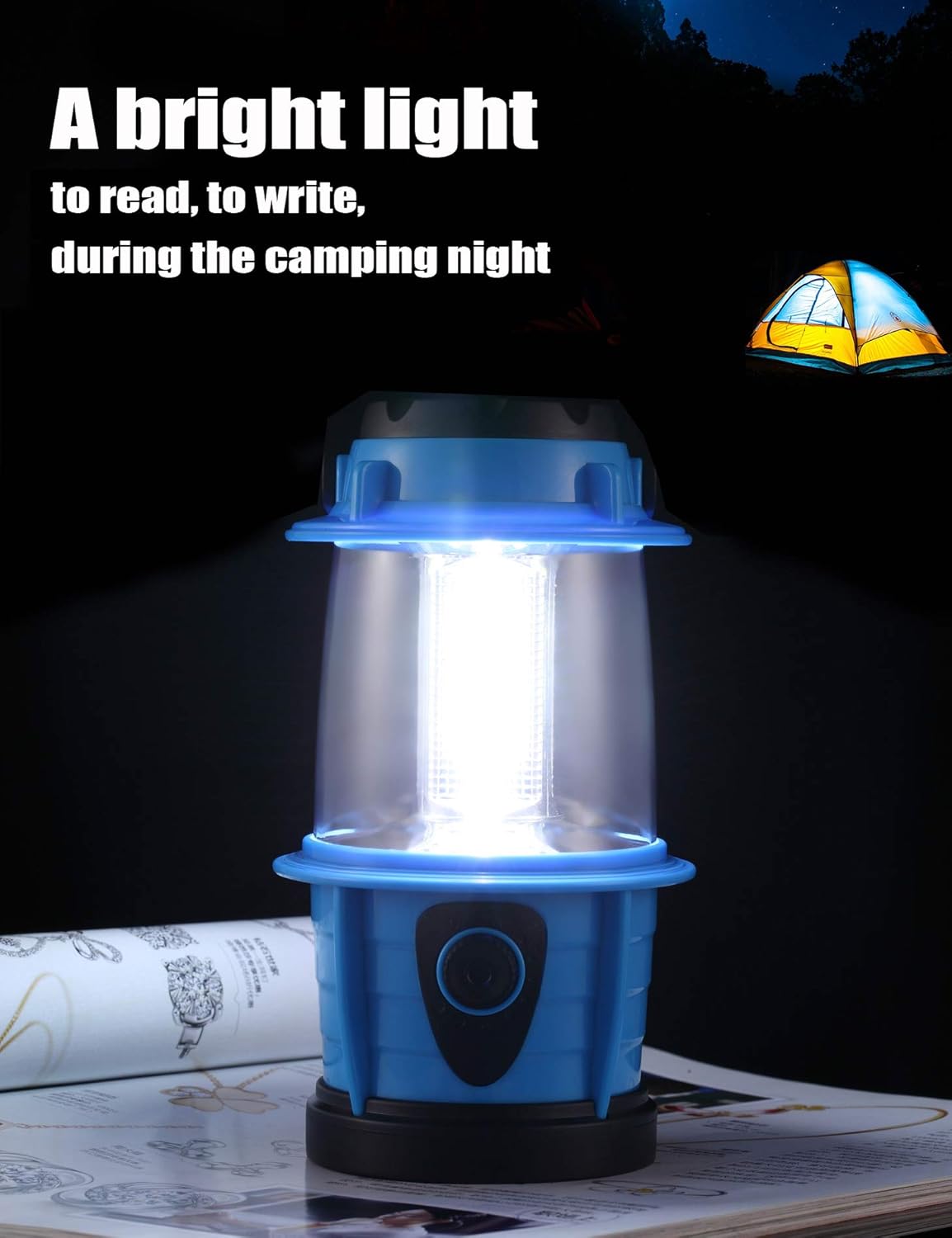 E-TRENDS Portable LED Camping Lantern Flashlight - Dimmable - Survival Kit for Emergency, Power Outage, Hurricane, Battery Powered: Sports & Outdoors