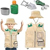 Coloch 5 Pcs Explorer Costume Kit for Kids, Kid Safari Outfit Set Children Pretend Play Costumes Including Cargo Vest, Hat, for Role Play as Zoo Keeper, Paleontologist, Park Ranger, for Boy& Girl 3-7
