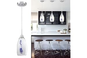 VIINEW Mini Glass Pendant Light 3-Pack with Handblown Blue White Porcelain Art Glass Shade Adjustable Cord Brushed Nickel Finish Modern Hanging Pendant Light for Kitchen Island,Dining Room,Living,Foyer