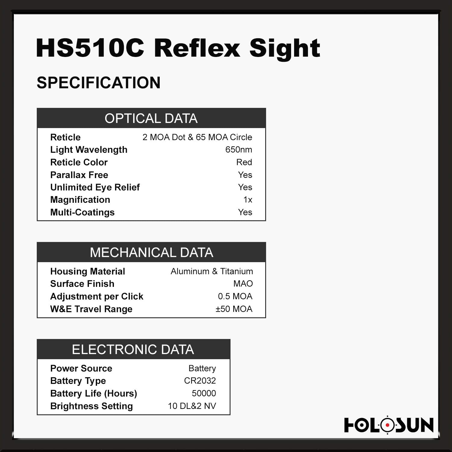 Holosun HS510C 2 MOA Dot Or A 65 MOA Ring Open Reflex Circle Dot Solar Power Holographic Red Dot Sight : Sports & Outdoors