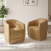 CHITA Upholstered Dining Chairs with Casters Set of 2, Sand | Fully Assembled Modern Barrel Chair with Backrest &amp; Dual Armrest, Rolling Chairs for Dining Room, Kitchen, Reading Room