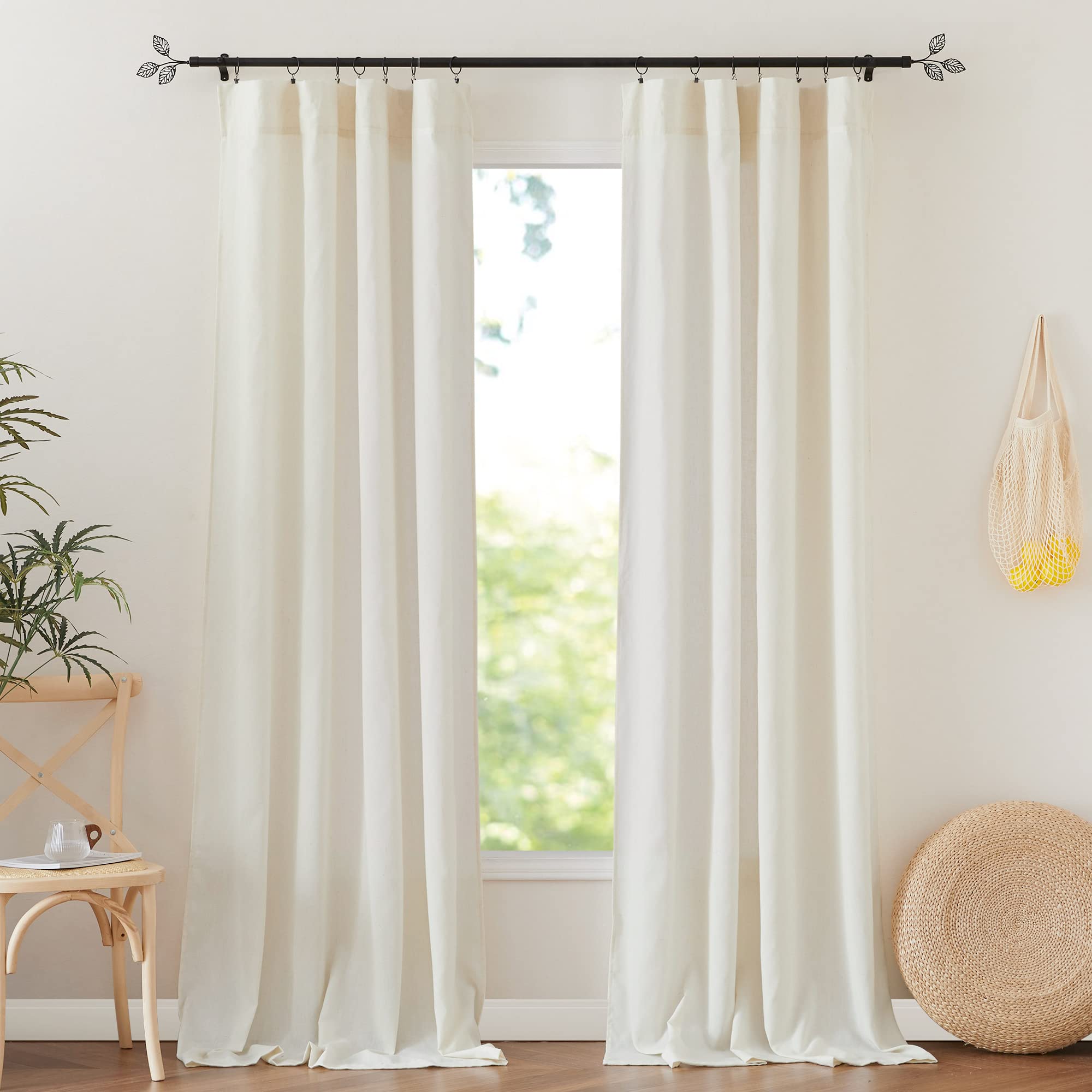 RYB HOME Sheer Curtains 95 inches Long - Semi Sheer Curtains Privacy Protect Window Drapes Light Filter for Living Room, Lobby, Sliding Doors, W 52" x L 95", 2 Panels, Light Cream Image