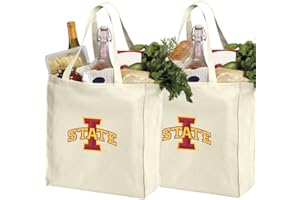 BROAD BAY Reusable Iowa State Shopping Bags or ISU Cyclones Grocery Bag 2Pc SET NATURAL COTTON