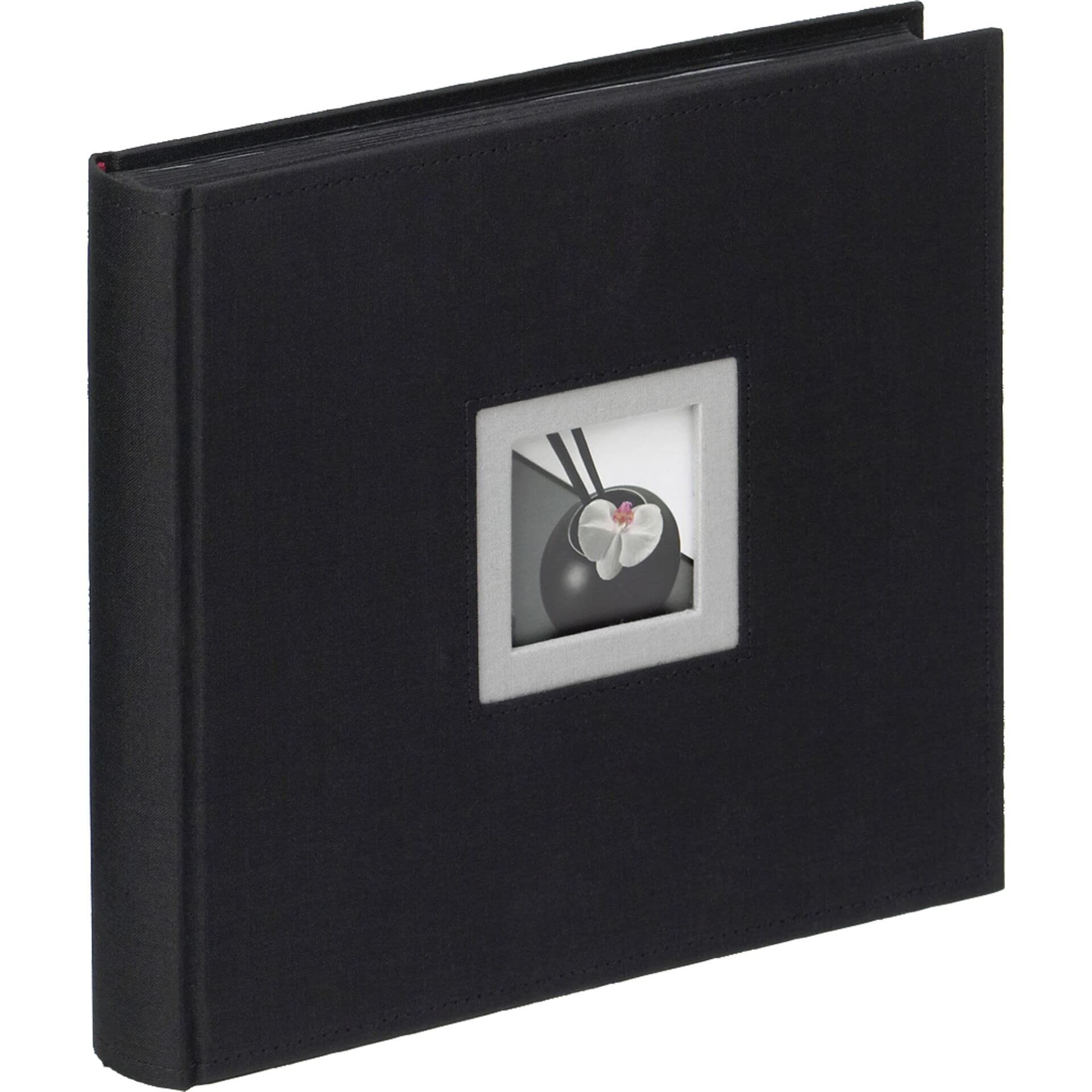 walther design Photo Album Black 26 x 26 cm Linen with Cover Punching, Black and White FA-209-B