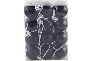 Bestjybt 24pcs 1.18" Small Christmas Ball Ornaments Shatterproof Christmas Decorations Tree Balls for Holiday Wedding Party Decoration, Tree Ornaments Hooks Included (Black, 3cm/1.18")