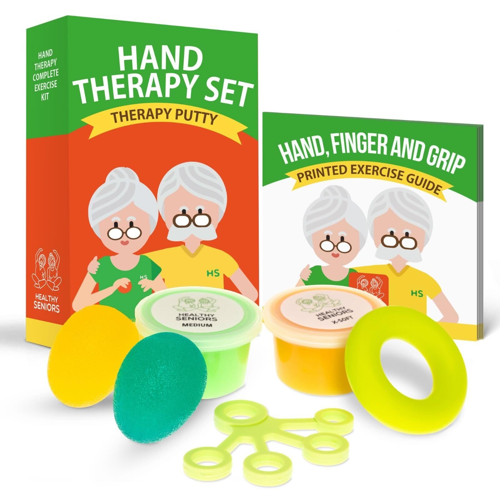 Healthy Seniors Physical Therapy Putty Kit, Finger Exercisers, and Hand Strengtheners. Improves Grip Strength, Dexterity, and Mobility. Supports Injury and Recovery Stress Relief