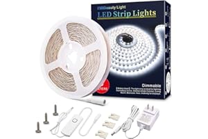 MY BEAUTY LIGHT White LED Strip Lights,16.4ft Dimmable LED Light Strip,12v Flexible LED Rope Lights Kits for Kitchen Cabinet Mirror Bedroom Party Decor