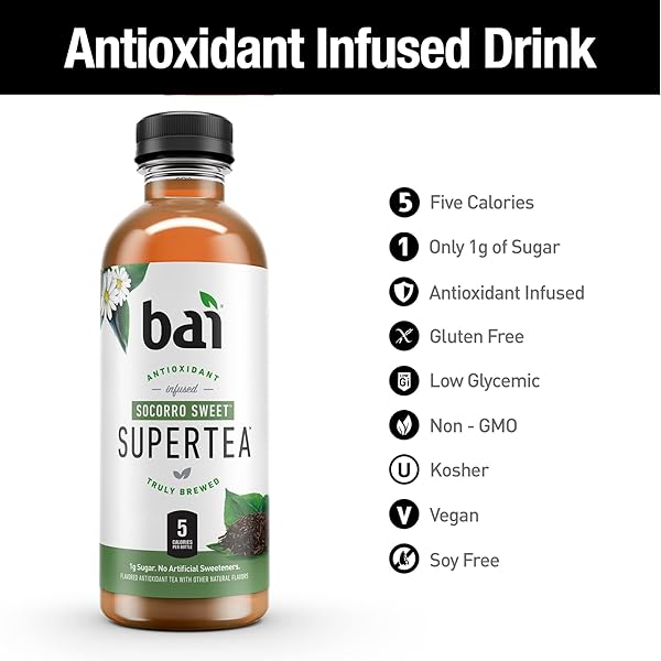 BAI ICED TEA, SOCORRO SWEET, ANTIOXIDANT INFUSED SUPERTEA, CRAFTED WITH REAL TEA (BLACK TEA, WHITE TEA), 18 FLUID OUNCE BOTTLES, 12 COUNT (PACK OF 1)