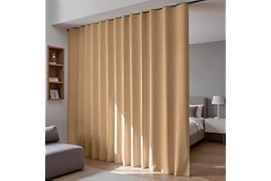 Doeiez Room Divider Blackout Curtains Flexible Sliding Tracks Sets Ceiling Mounted Rod Window Curtain Privacy Separation for Bedroom Living Rooms,1 Panel Khaki Drape and Black Track Set-W108xH108 in