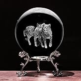 PYJ3DLAMP 3D Wolf Crystal Ball with Stand Lase Engraved Glass Sphere Paperweight Wolf Decor Gift