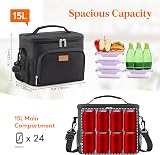 Lifewit Insulated Lunch Bag 15L 24 Can Black Leakproof Thermal Tote view 3