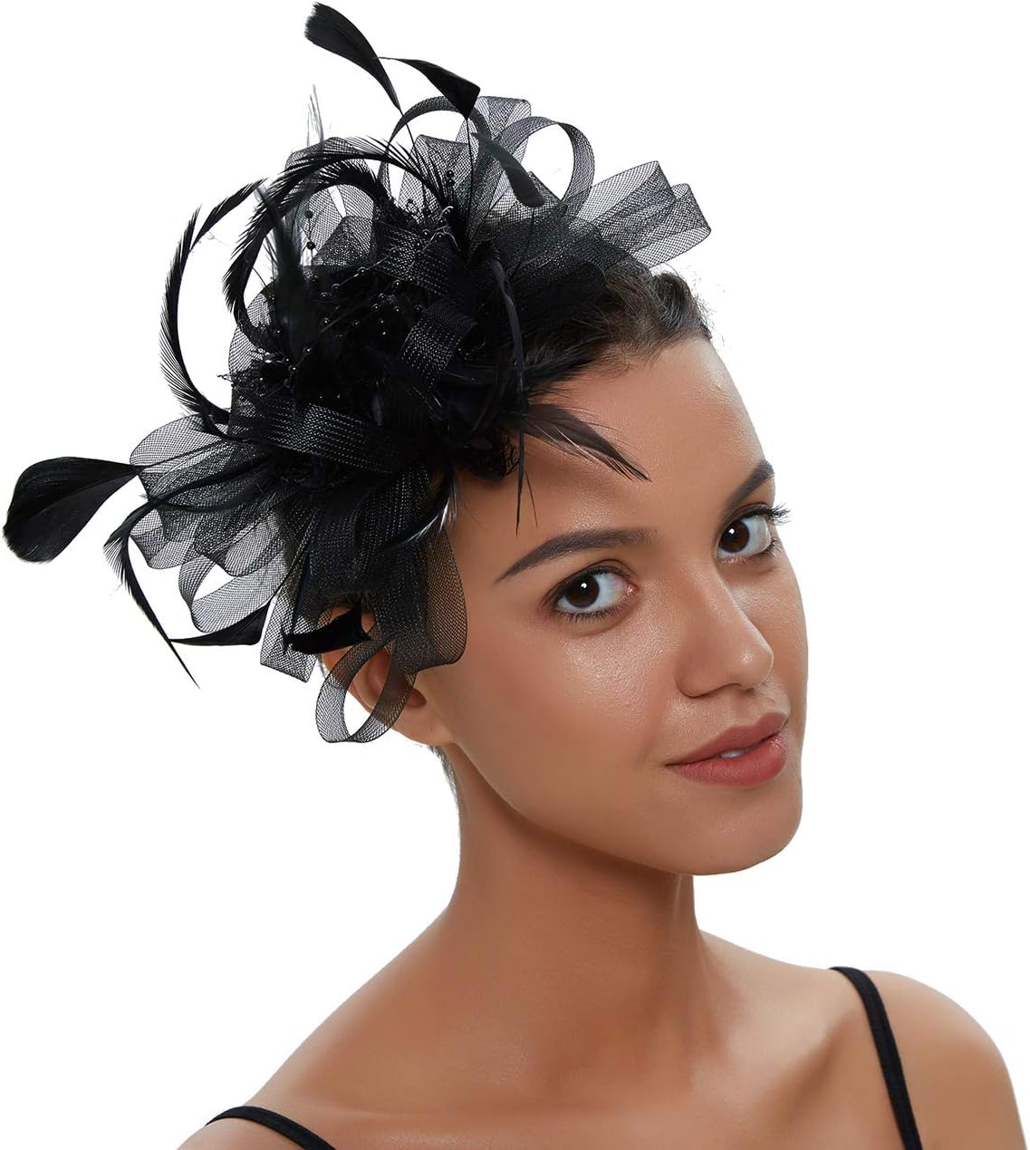 Sinamay Vintage Women Fascinators Derby Hat Feather with Headband Cocktail Headpiece for Tea Party Wedding