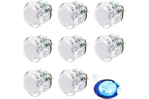 MOYUDIANZI 8 Pcs Original Qanba Illuminated Buttons Qanba Sanp In LED Buttons for DIY Cabinet Machine Arcade Machine 24MM/30MM (30MM, Clear Buttons+Blue Led)