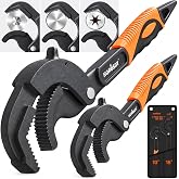 HORUSDY Heavy Duty Pipe Wrench Set, 10&rdquo; and 15&rdquo; Self-Adjusting Pipe Wrenches for Plumbing and HVAC, 2-Piece Pipe Vise Tool Kit for Standard and Irregular Nuts, Pipes, Fixtures &ndash; Pipe Wrench Set