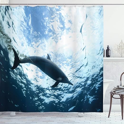Amazon Com Ambesonne Sea Animals Decor Shower Curtain Bottlenose Dolphin Poops In Ocean Marine Underwater Aquatic Wildlife Theme Fabric Bathroom Decor Set With Hooks 84 Long Extra Blue Grey Home Kitchen