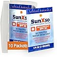 CoreTex Sun X 50 SPF Individual Sunscreen Packets Travel Size (10ct. with Carrying Case) - Free of Parabens, Oxybenzone, Octinoxate - Broad Spectrum (UVA/UVB) Sunscreen - Water Resistant Up to 80 Min.