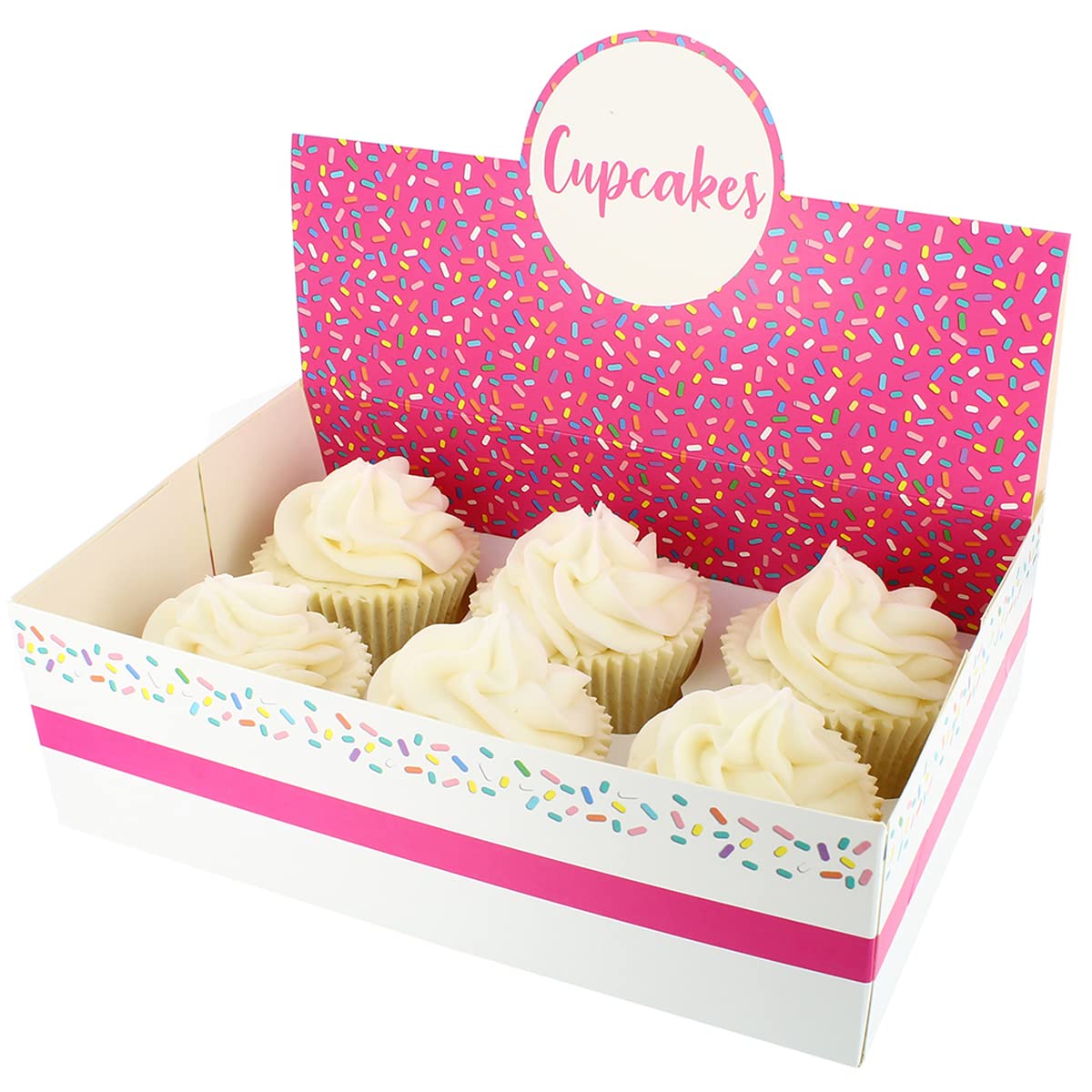 Culpitt 6/12 Cupcake Display Box, 20 Pack, Cupcake Boxes to Carry Tasty Treats, Includes Dual Insert for 6 Standard Cupcakes or 12 Mini Cupcakes - Sprinkles Multilcolour 86966