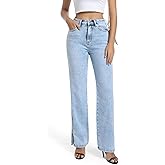 Guaile Womens Jeans High Waisted Stretchy Straight Leg Split Hem Jeans for Women Trendy Classic Denim