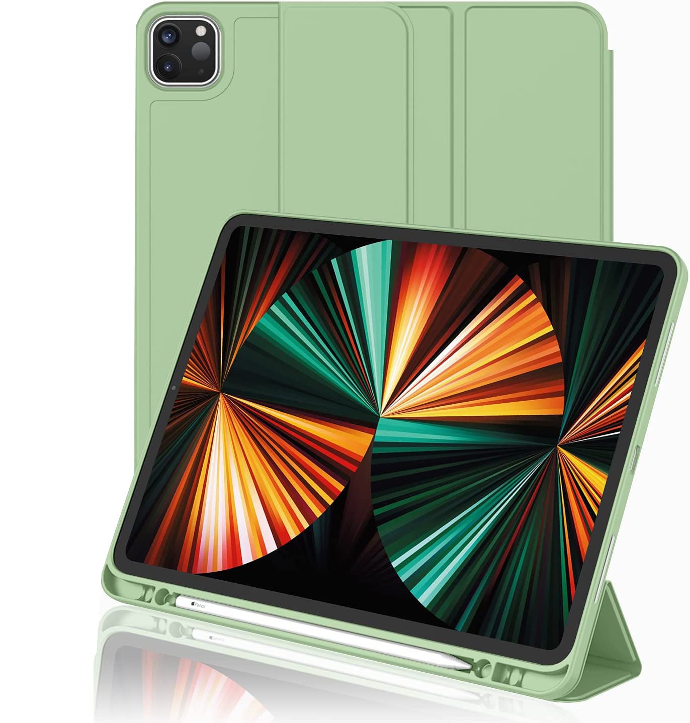 Case for iPad Pro11 inch 3rd Gen 2021, Slim Trifold Stand Protective Case Cover with Pencil Holder and Auto Wake/Sleep-Matcha green
