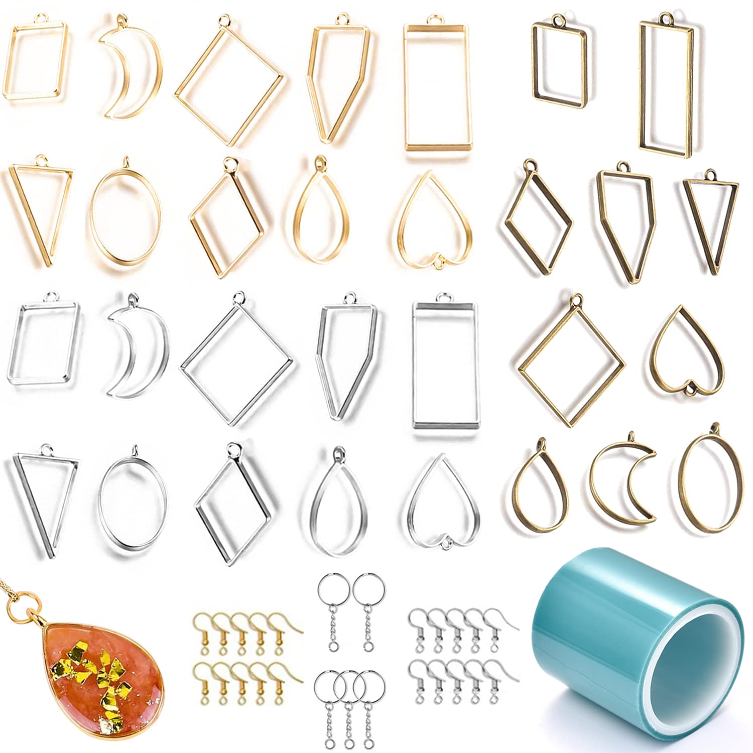 GIAK Open Bezel 55Pcs Frame Pendants Charm Geometric Hollow Trays Open Back Pendants Molds for Resin Jewellery Making Earrings Necklace
