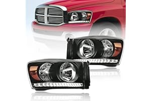 Fullux Headlights LED for 2006-2008 Dodge Ram 1500 2500 3500 LED DRL Head Lights Assembly Compatible 2007 2009 with Halogen Headlamps Amber Reflector Black Housing