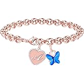 IEFWELL Initial Charm Bracelets for Girls - Crystal Butterfly Bracelets for Teen Girls Gifts Trendy Stuff Dainty Heart Initial Charm Bracelet for Girl Women Butterfly Jewelry Gifts