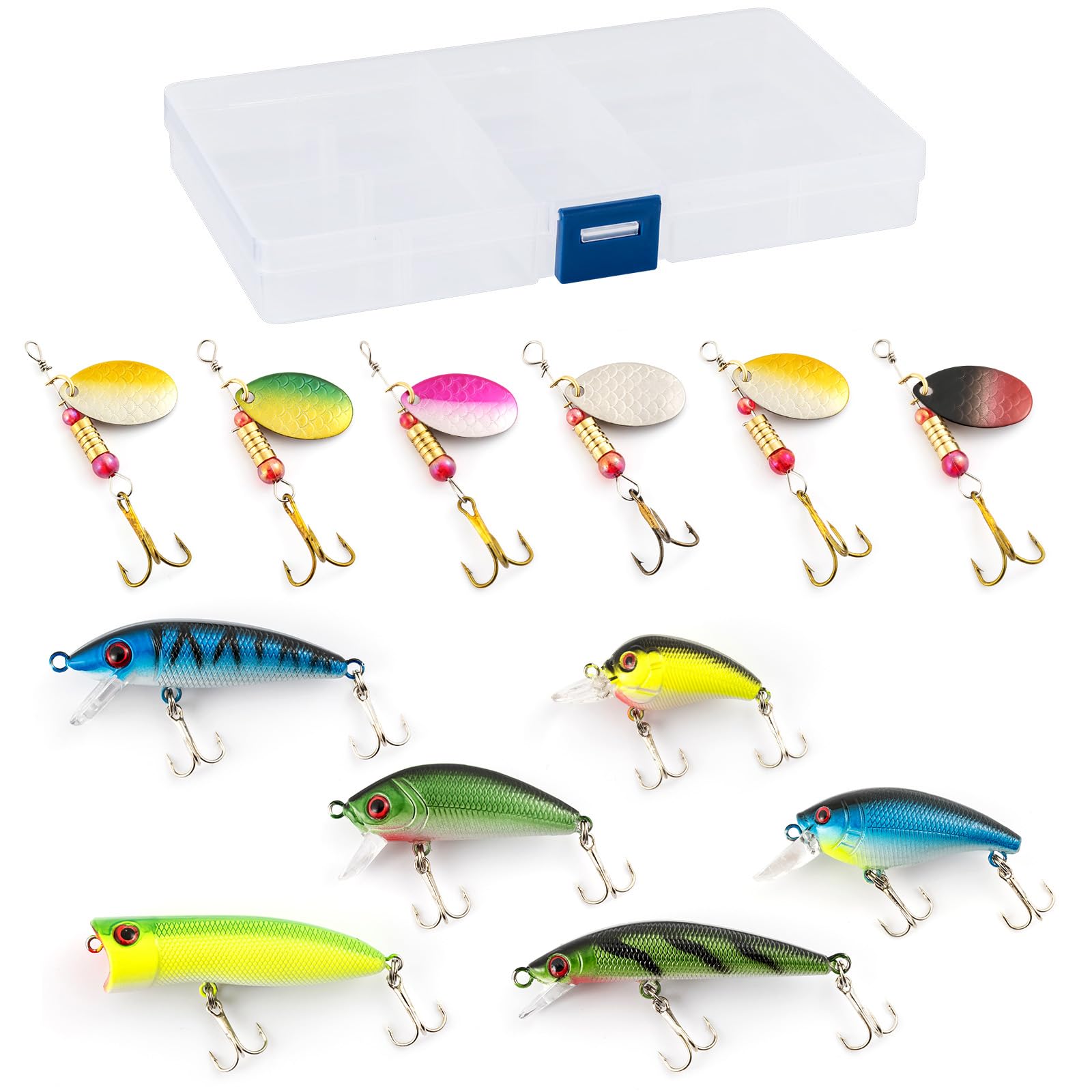 Dr.Fish Fishing Lures Spinnerbait Set, 12pcs Fishing Spinners Kit with Tackle Box Included Spinners Indiana Blade Lure for Trout Bass Freshwater