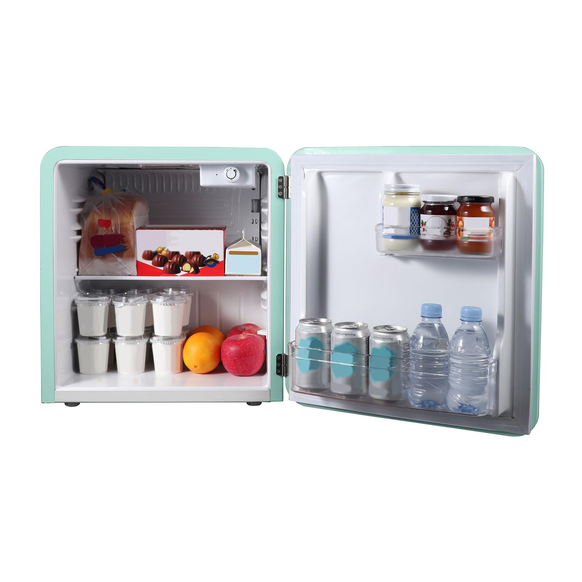 Magic Chef 1.6 Cubic Feet Retro Style Mini Fridge with Interior LED Light and Removable Glass Shelf Ideal for Bedroom and Recreational Room, Mint