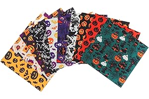 COHEALI DIY Cotton Fabrics 10pcs Halloween Patchwork Quilting Fabric Halloween Precut Quilting Theme Fabric Sheet Box