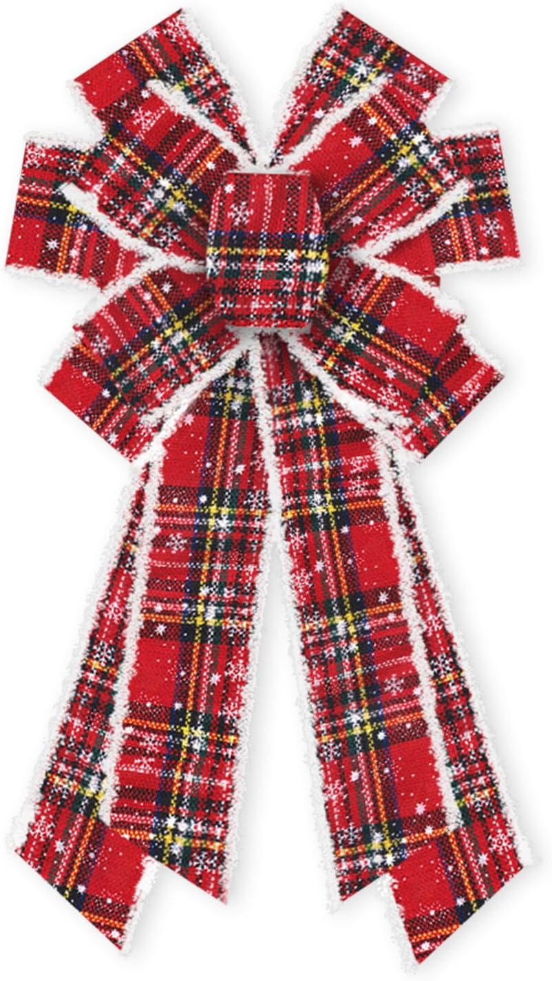 Bows & Ribbons - ABTOLS Large Christmas Bows for Wreath, Red Buffalo Plaid Wreath Bows Christmas Vintage Velvet Bows for Front Door, Xmas Snowflake Burlap Ornament Tree Topper Bows for Christmas Indoor Outdoor Decor