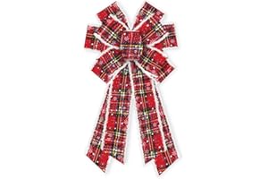 ABTOLS Large Christmas Bows for Wreath, Red Buffalo Plaid Wreath Bows Christmas Vintage Velvet Bows for Front Door, Xmas Snowflake Burlap Ornament Tree Topper Bows for Christmas Indoor Outdoor Decor
