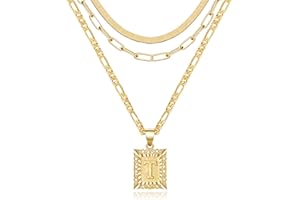 KissYan Gold Layered Necklace Set for Womens, 14K Gold Plated Initial Letter Pendant Necklaces Paperclip Snake Choker Alphabets from A-Z Figaro Chain Jewelry Gift