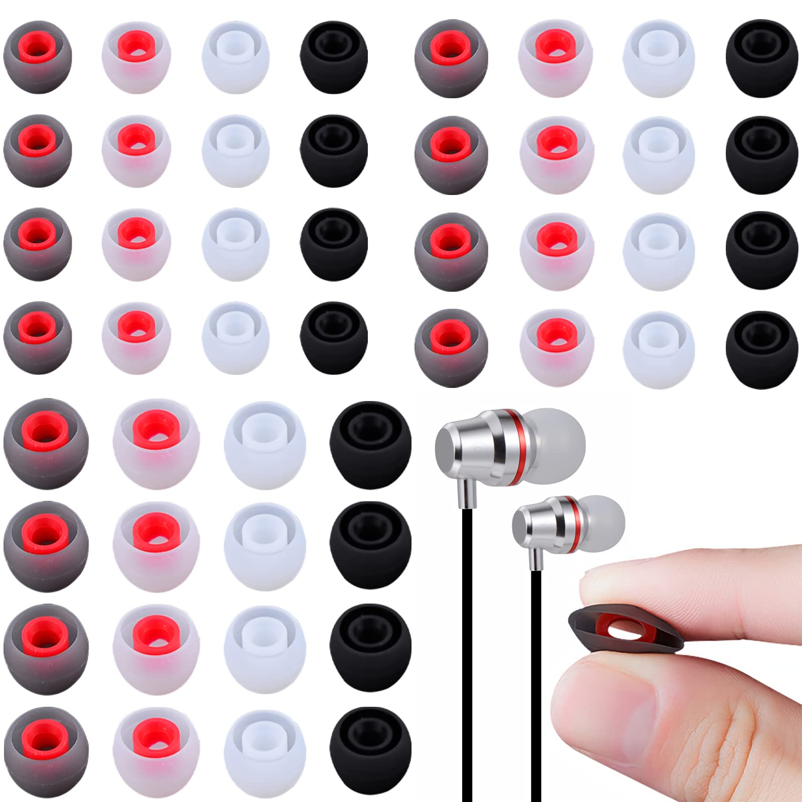 48 Pieces Replacement Silicone Ear Plugs YUTOU Replacement Pads Ear Pads Noise Isolation Cover Headphone Attachments Ear Pads Compatible with Most In-Ear Headphones, 4 Colours, 3 Sizes (S/M/L)