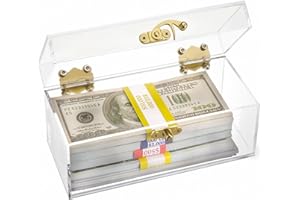 Mczxon Clear Acrylic Lockable Cash Box with 30 Currency Wrappers, Acrylic Money Storage Box Holder Organizer for Cash, Single Currency Cash Tray Storage Box Holder Organizer for Money