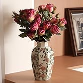 SJIE Vintage Ceramic Vase - 9 Inch Hand-Painted Roses with Ice Crackle Glaze Finish, American Farmhouse Style Pitcher Vase for Home Decor, Centerpiece, Shelf, Table, Office, Rustic Wedding Gift