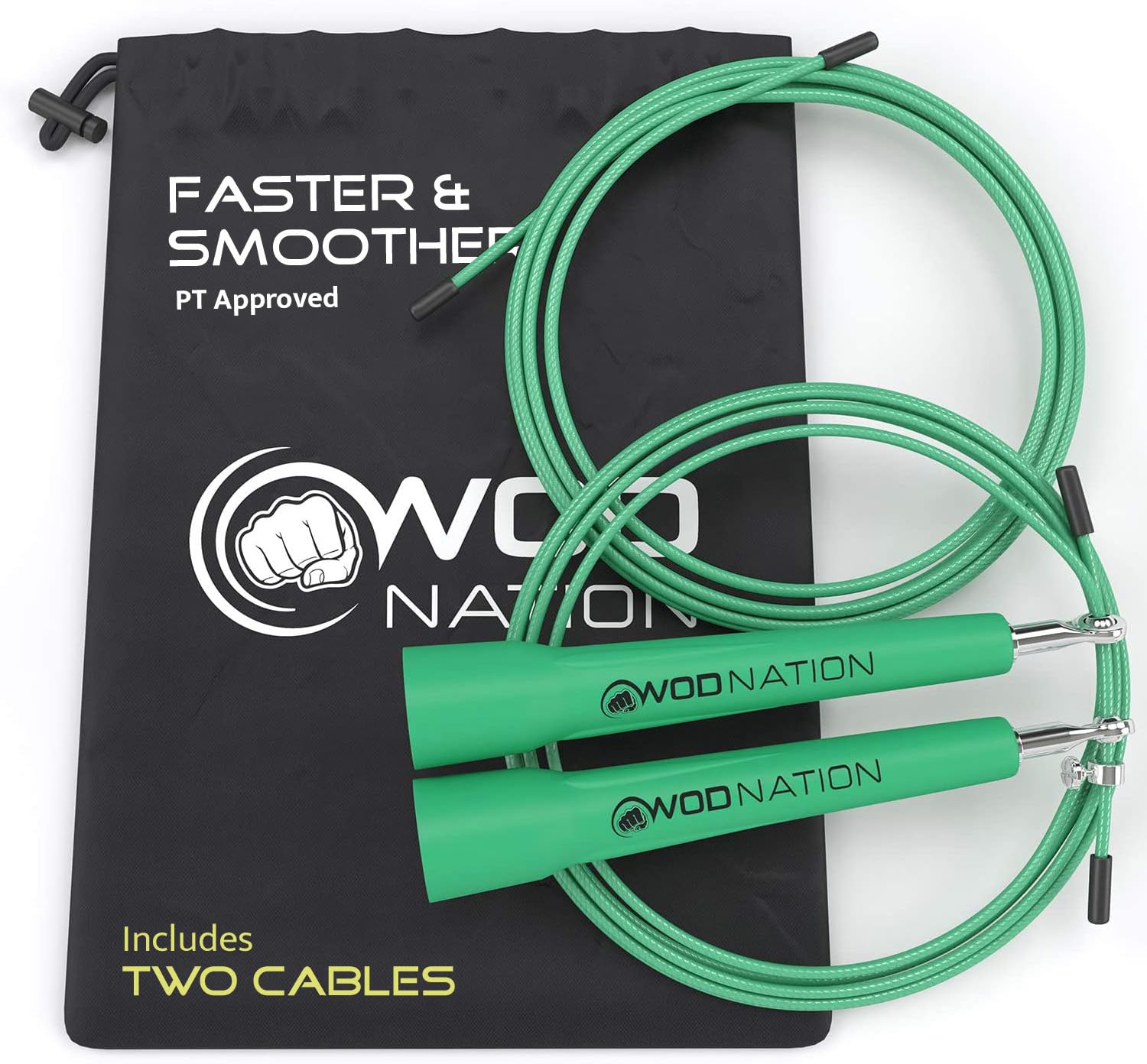Skipping Ropes for Adults - Great as Exercise Skipping Rope, for Boxing or as Adult Fitness Jump Rope - For Home Gym Equipment & Accessories - Adjustable for Men, Women & Kids by WODNation (Green)