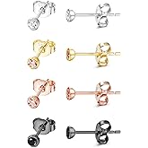ZELORES 4 Pairs Sterling Silver Stud Earrings for Women Men Tiny Round CZ Stud Earrings 2mm 3mm Cubic Zirconia Stud Earrings Set
