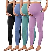 VALANDY Creamlush 4 Pack Maternity Leggings with Pockets Over The Belly-Buttery Soft Yoga Workout Pregnant Pants