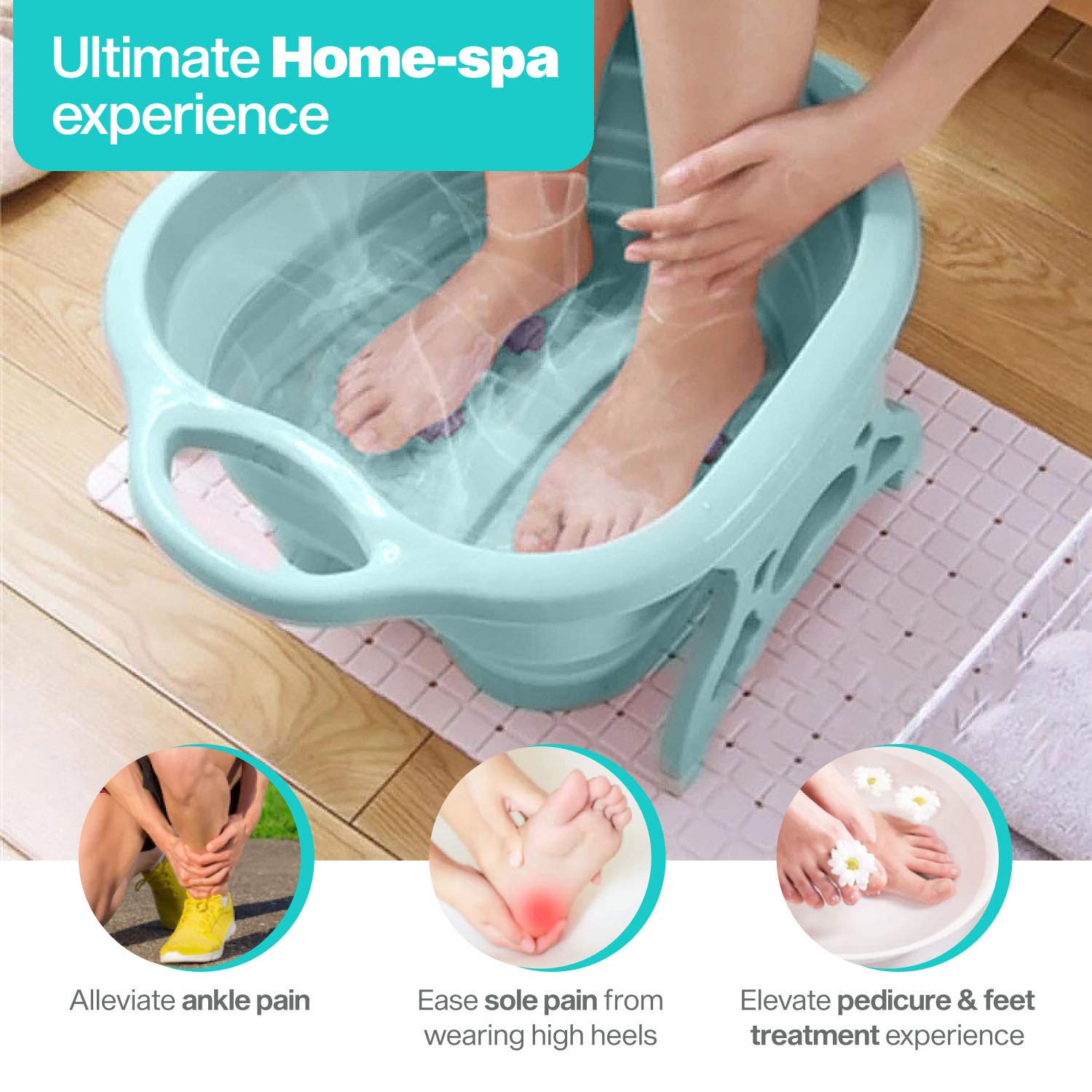 Foot Spa Collapsible Foot Bath - Large Foot Soak Tub for Soaking with Foot Massage rollers as Pedicure Kit | Great for Callus Remover & Foot Care. Tea Tree Oil, Epsom Salt Bath. Plastic Wash Basin: Beauty