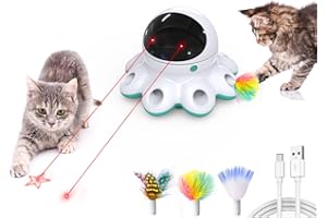ORSDA Cat Laser Toy, 2-in-1 Interactive Cat Toys for Indoor Cats, Automatic Laser Pointer Cat Toy, 8 Holes Mice Whack A Mole Moving Feather, USB Rechargeable Electronic Kitten Toys for All Breeds
