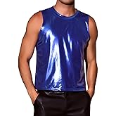 Lars Amadeus Metallic Tank Tops for Men's Holographic Sleeveless T-Shirt Disco Party Shiny Vest