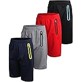 Pro Athlete Boys Basketball Shorts - 4 Pack Athletic Gym Shorts with Elastic Waistband & Zipper Pockets for Workout & Running
