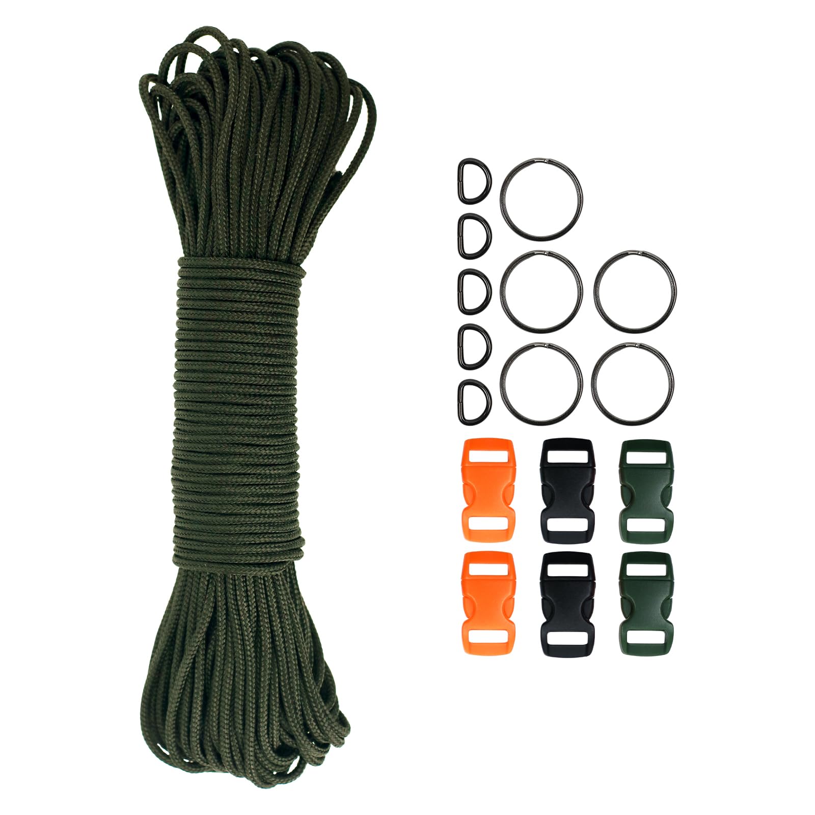 2mm Paracord Rope, 3 Strands Nylon Rope Cord Parachute Cord with Plastic Buckles for Camping,Outdoor,Craft-Max 90kg Breaking Load (Army Green, 2mm*20M)