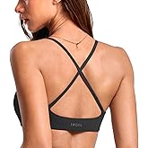 INGIA Women's Low Scoop Neck Sports Bra Spaghetti Criss Cross Strap Padded Workout Yoga Bra Crop Top