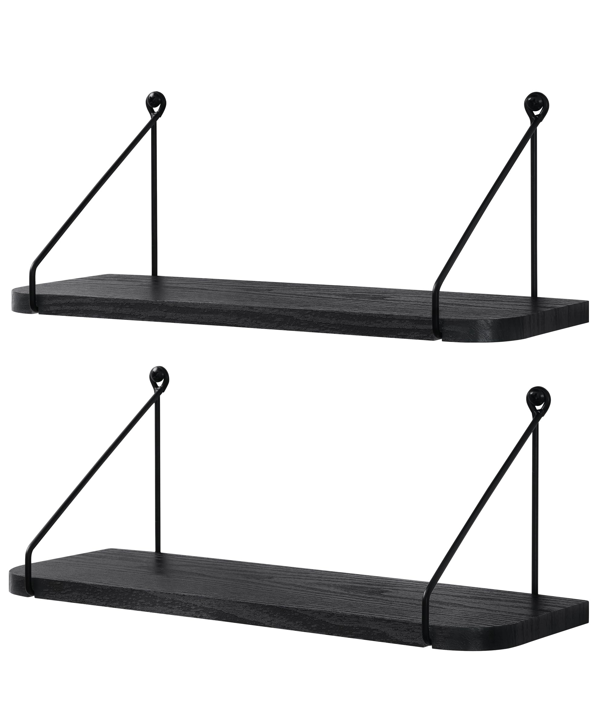 SUMGAR Black Floating Shelves for Wall Shelf Unit for Bedroom Bathroom Kitchen Wood Storage Organiser Modern Decorations Display for Living Room Office Home Rack Set of 2