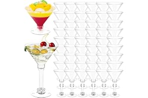 WUWEOT 60 Pack Plastic Martini Glasses, 5 Oz Unbreakable Tall Cocktail Glasses, Reusable Appetizer Dessert Cups Drinkware for