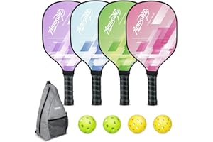 Amoswiz Pickleball Paddles Set of 4, Wood Pickle Ball Racket with 4 Balls, Pickleball Starter Set for Men & Women, All in One Pickle Ball Paddles Set of 4